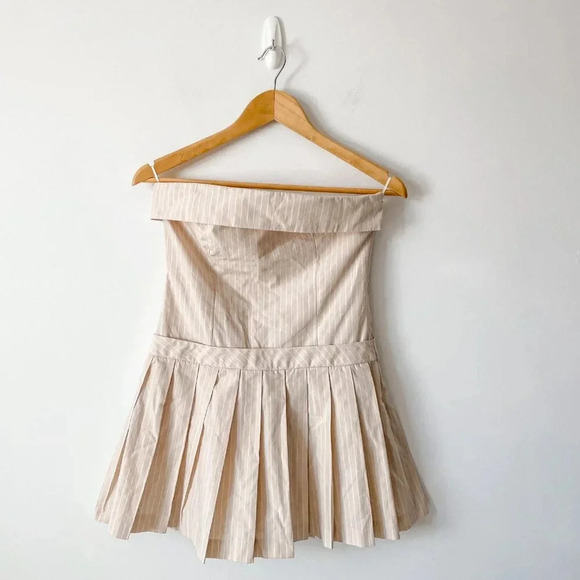 Zara Strapless Striped Pleated Hem Mini Dress Pale  Pink Size Small - Picture 8 of 15
